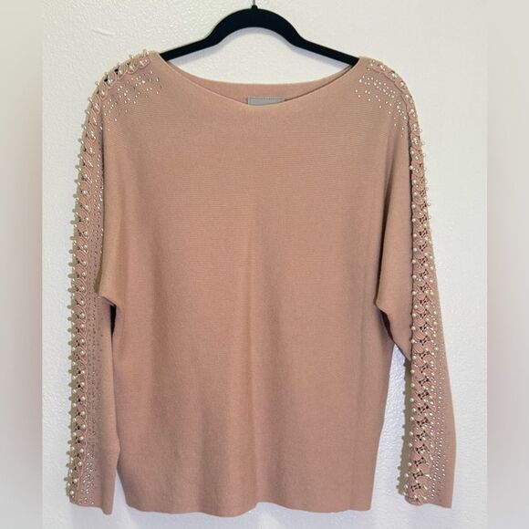 LIV Milano - Boat Neck Sweater with pearls & rhinestone in Dusty Pink - size S - Picture 1 of 4